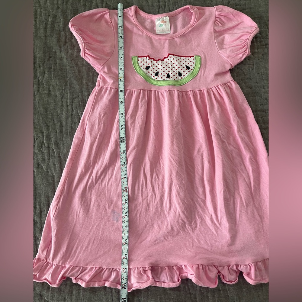 Stitchy Fish Melon Smiles Appliqué  Pink Watermelon Dress Size 6 Cotton Blend - Picture 9 of 10